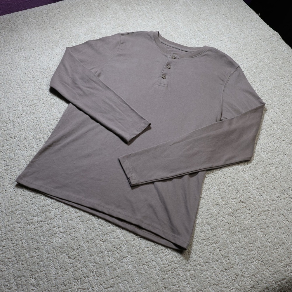 Goodfellow & Co Mens Long Sleeve Vintage Henley Shirt Brown S NWT